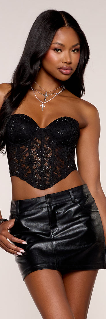 Glam Plans Rhinestone Lace Strapless Bustier