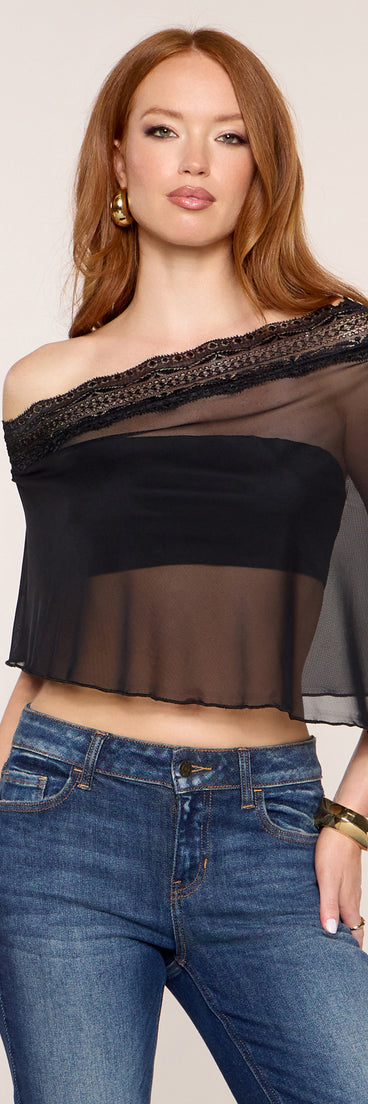 Sheer Intent Lace Trim Poncho Top