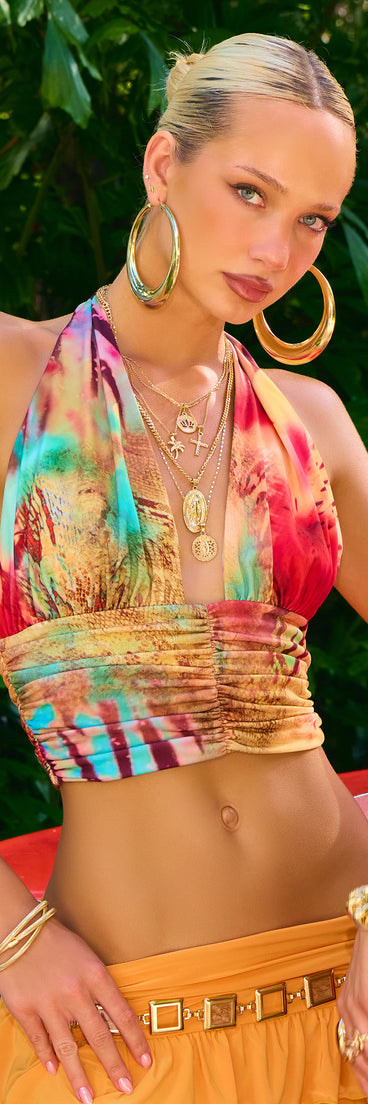Destination Glam Abstract Print Halter Top