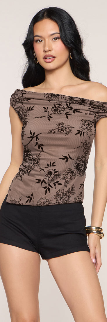 Off Balance Floral Mesh Crop Top