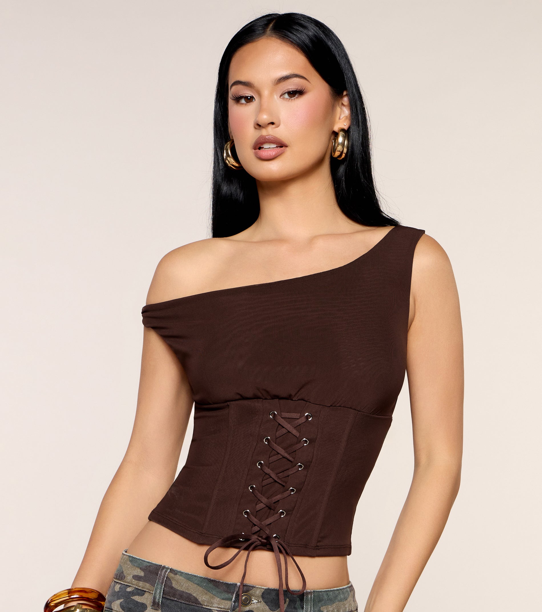 Off Script One-Shoulder Corset Top | Windsor