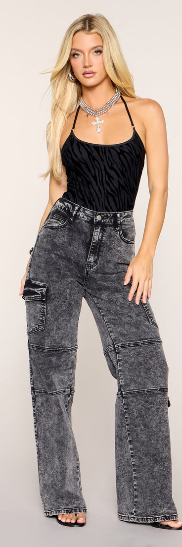 Wild Cue Zebra Halter Bodysuit