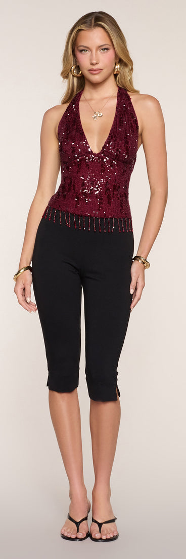 Serving Shine Sequin Beaded Halter Top