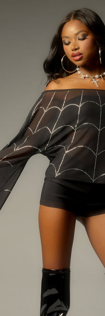 Dark Web Spider Queen Rhinestone Poncho Top