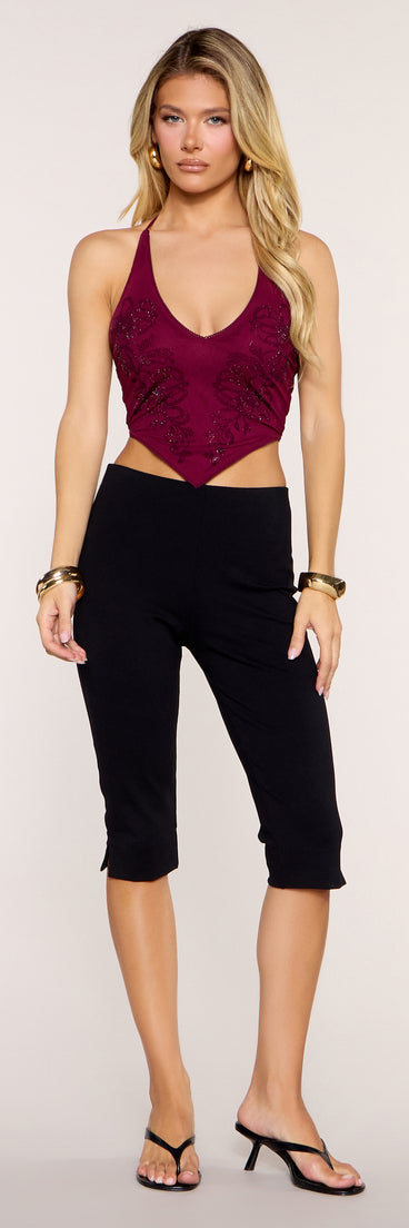 Back Talk Lace Up Back Rhinestone Halter Top