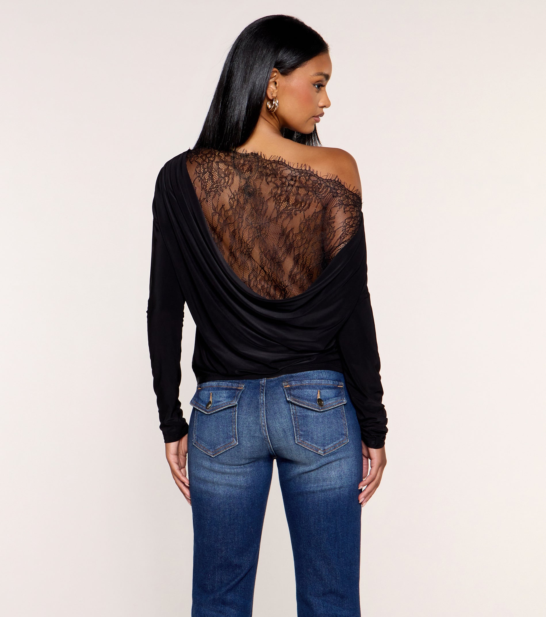 Second Look Lace Back Knit Long Sleeve Top | Windsor