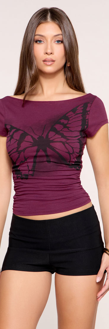 Flutter Effect Butterfly Graphic Short Sleeve Top