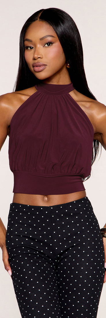 High Point High Neck Open Back Halter Crop Top