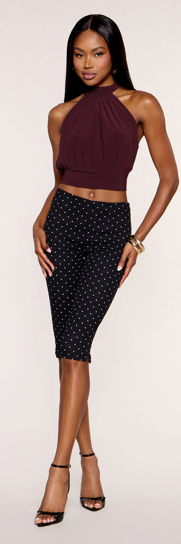 High Point High Neck Open Back Halter Crop Top