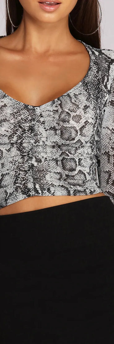 Snake Print Mama Ruched Crop Top
