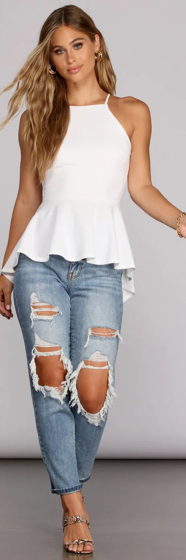 Poised In Peplum Halter Top