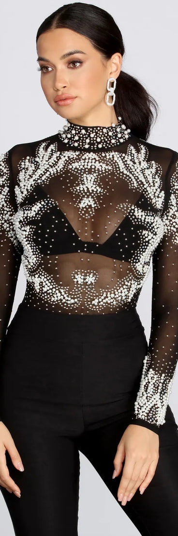 New Flame Hand-Beaded Mesh Bodysuit