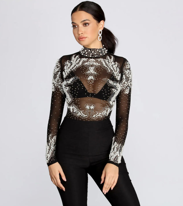 New Flame Hand-Beaded Mesh Bodysuit