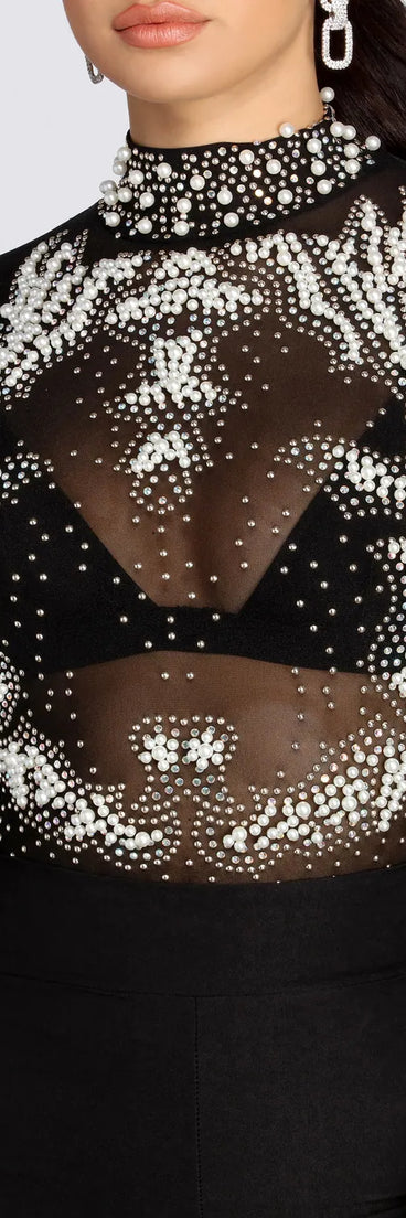 New Flame Hand-Beaded Mesh Bodysuit