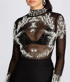 New Flame Hand-Beaded Mesh Bodysuit