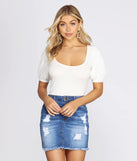Puff Sleeve Ribbed Crop Top
