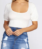 Puff Sleeve Ribbed Crop Top