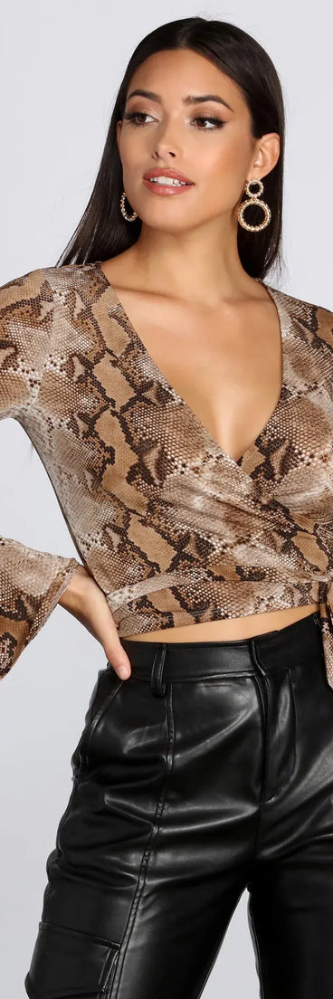 Snake Print Bell Sleeve Top