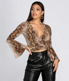 Snake Print Bell Sleeve Top