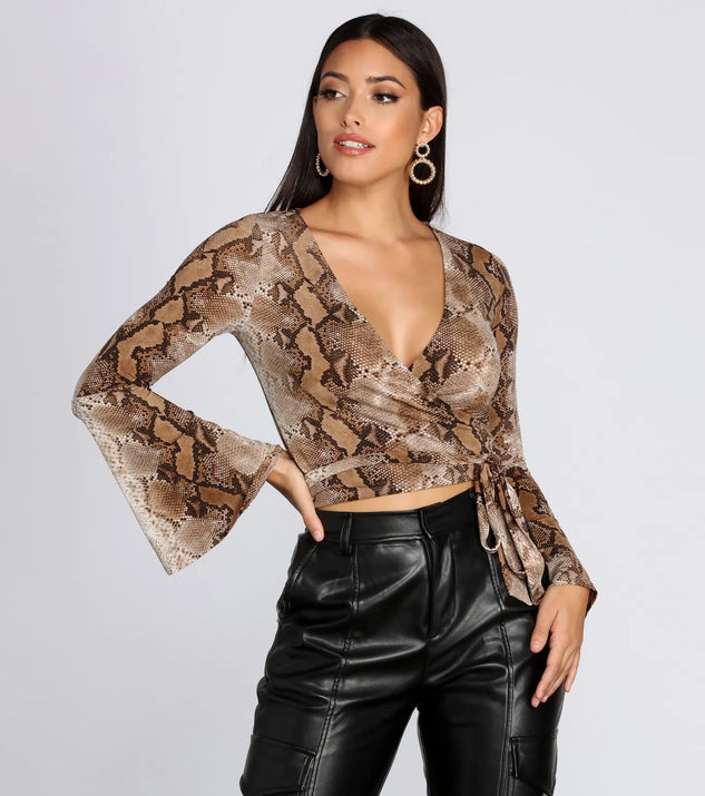 Snake Print Bell Sleeve Top