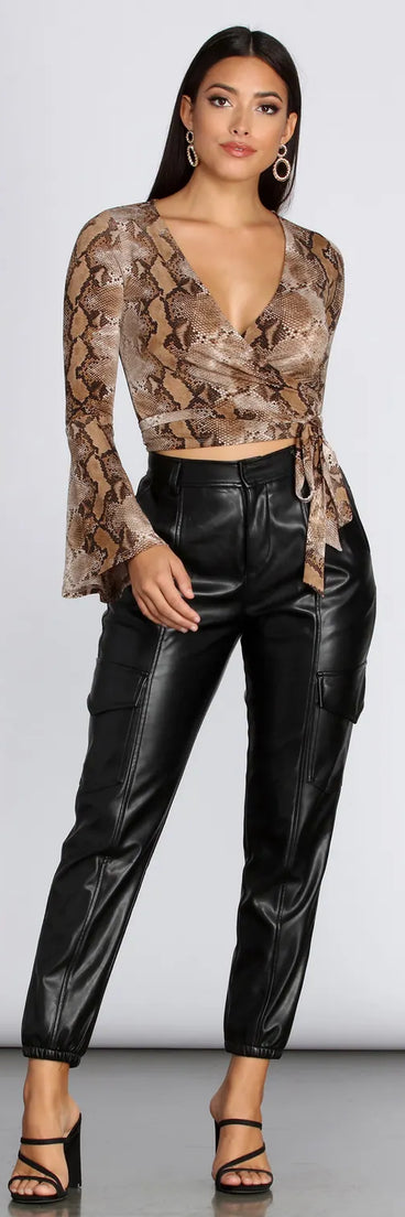 Snake Print Bell Sleeve Top