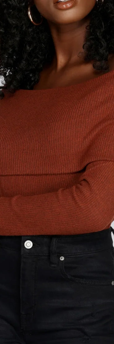 Off Shoulder Ribbed Sweater