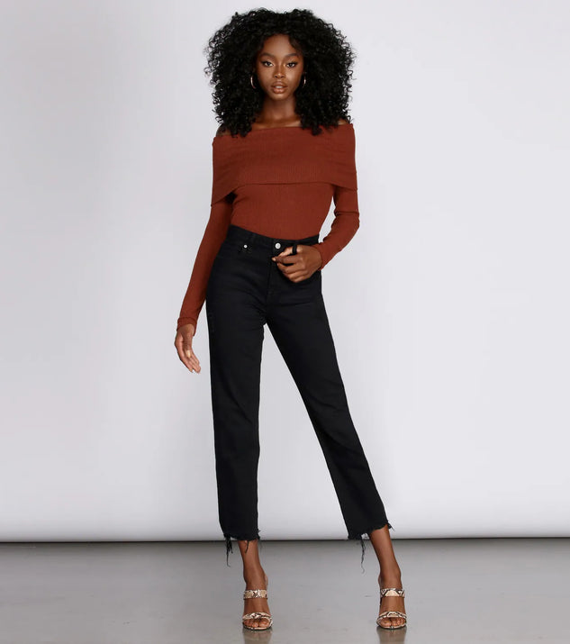 Off the shoulder ribbed sweater sale