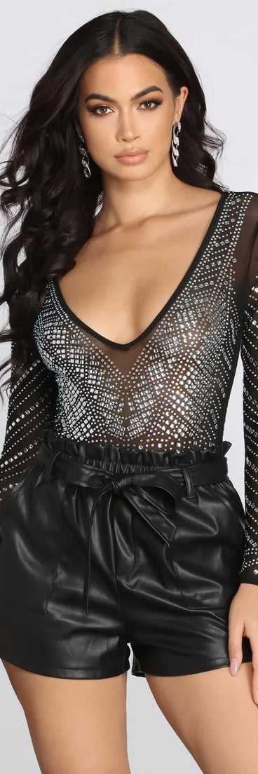 Number One Crush Rhinestone Mesh Bodysuit