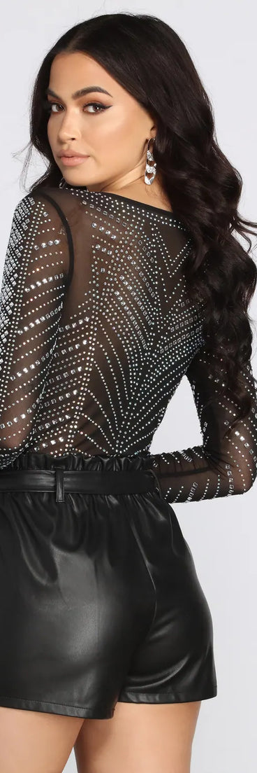 Number One Crush Rhinestone Mesh Bodysuit