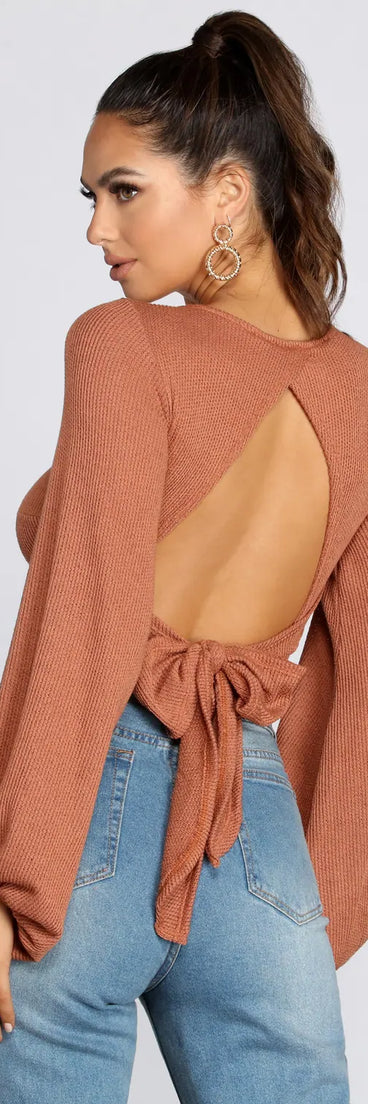 Bubble Sleeve Open Back Top