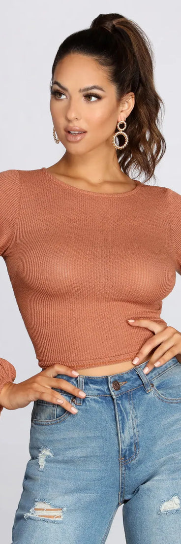 Bubble Sleeve Open Back Top