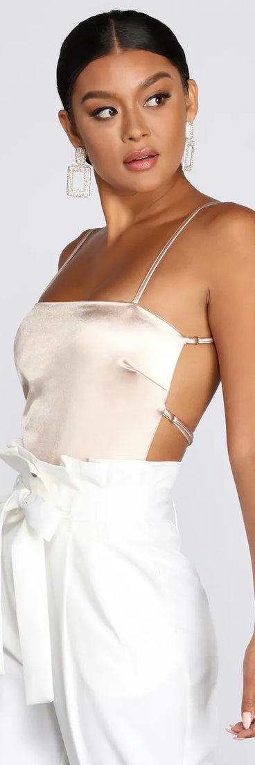 Sleek And Strappy Satin Bodysuit