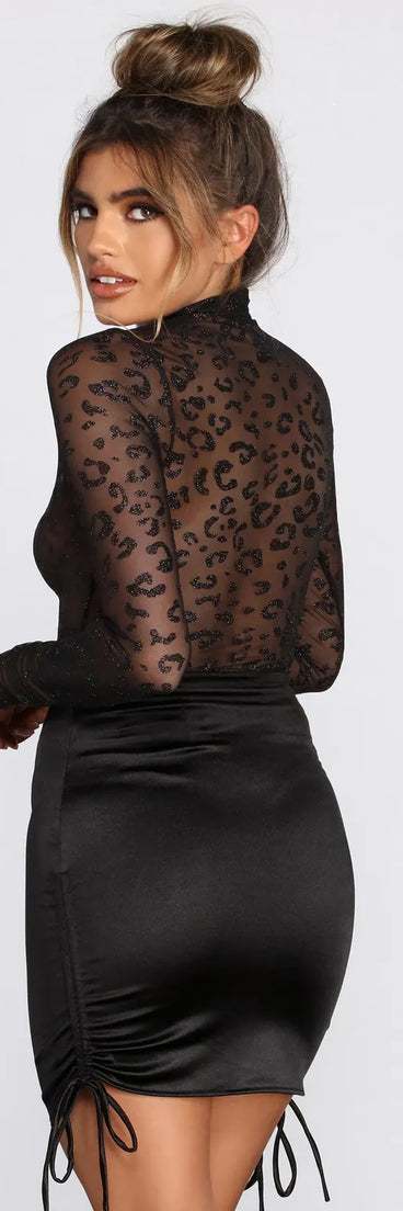 Leopard Print Glitter Mesh Bodysuit