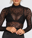 Leopard Print Glitter Mesh Bodysuit
