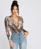 Puff Sleeve Snake Print Bodysuit