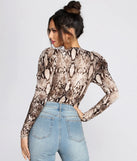 Puff Sleeve Snake Print Bodysuit