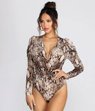 Puff Sleeve Snake Print Bodysuit