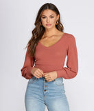 Brushed Ribbed Knit V-Neck