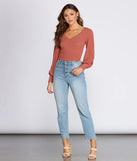 Brushed Ribbed Knit V-Neck