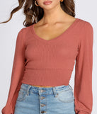 Brushed Ribbed Knit V-Neck