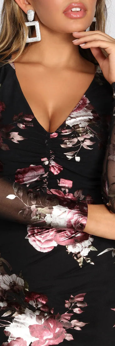 Foiled Floral Mesh Crop Top