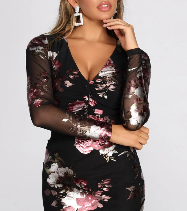 Foiled Floral Mesh Crop Top