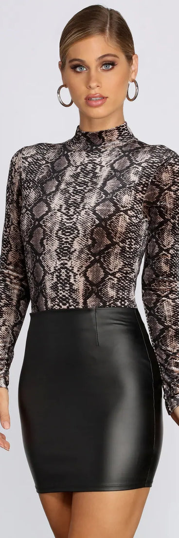 Mock Neck Velvet Snake Bodysuit