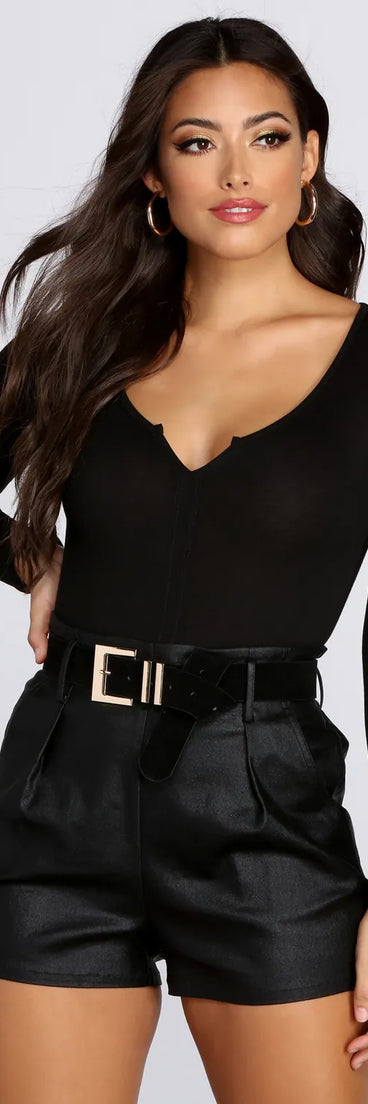 Long Sleeve Notched Bodysuit