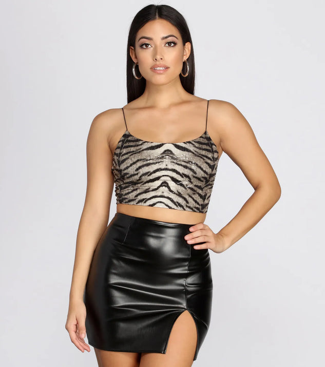 Sequin Tiger Print Crop Top