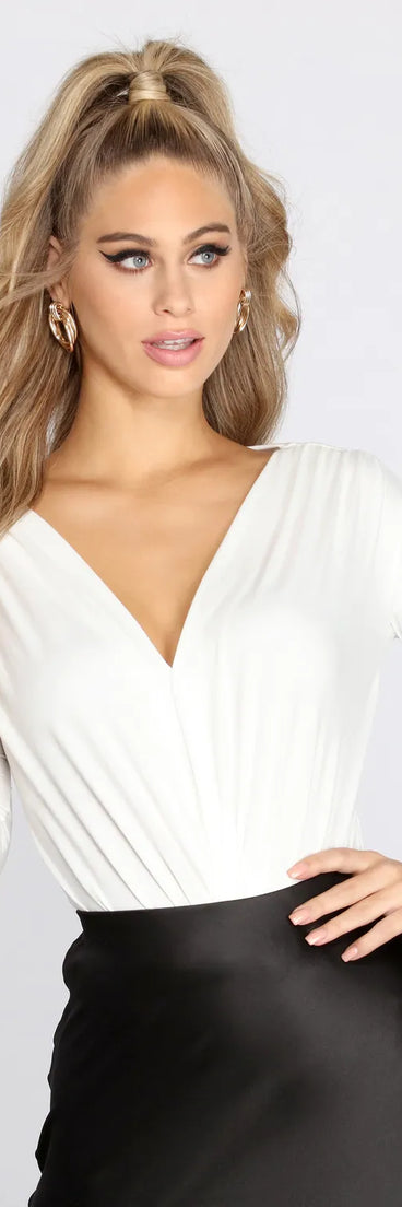 Draped Basic Knit Surplice Bodysuit