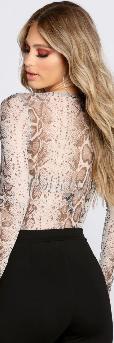 Snake Print Mesh Bodysuit