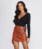 Ribbed Knit Tie Front Wrap Top
