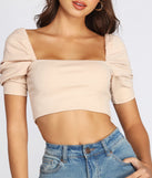 Ribbed Knit Puff Sleeve Crop Top
