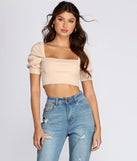Ribbed Knit Puff Sleeve Crop Top